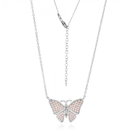 Сребърно Колие Pink Butterfly