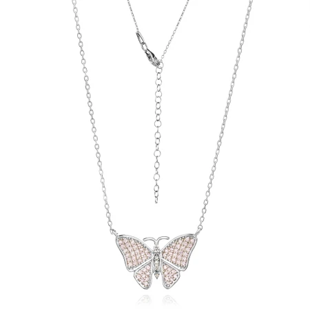 Сребърно Колие Pink Butterfly
