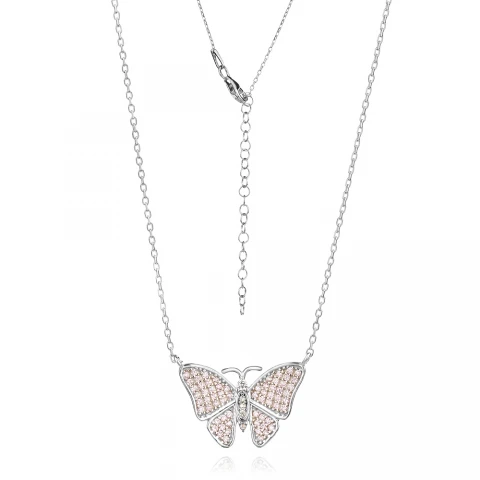 Сребърно Колие Pink Butterfly