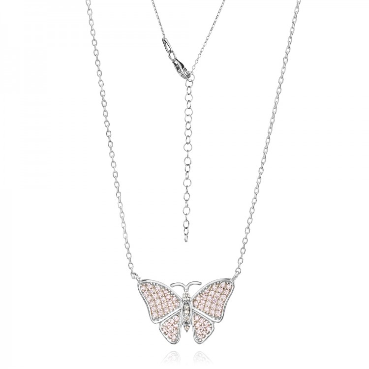 Сребърно Колие Pink Butterfly - 8-ми март