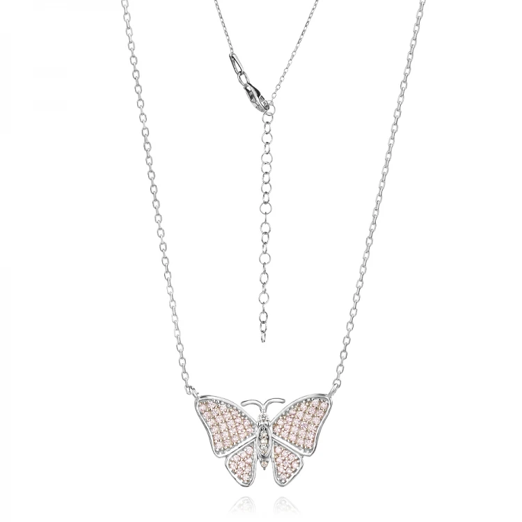 Сребърно Колие Pink Butterfly