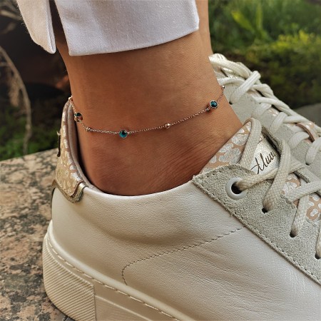 Сребърна гривна за крак Blue eye