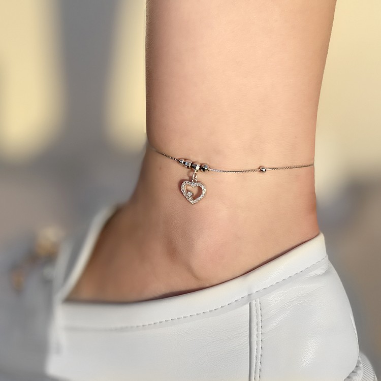 Сребърна гривна за крак Heart (Гривни за Крак) Сребърна гривна за крак Heart - Гривни за Крак