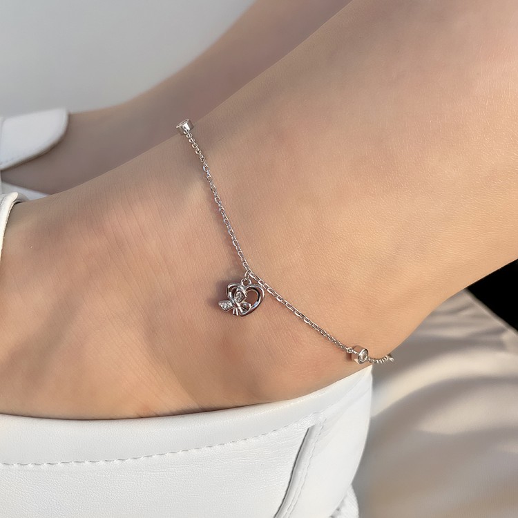 Сребърна гривна за крак Sweet Heart (Гривни за Крак) Сребърна гривна за крак Sweet Heart - Гривни за Крак