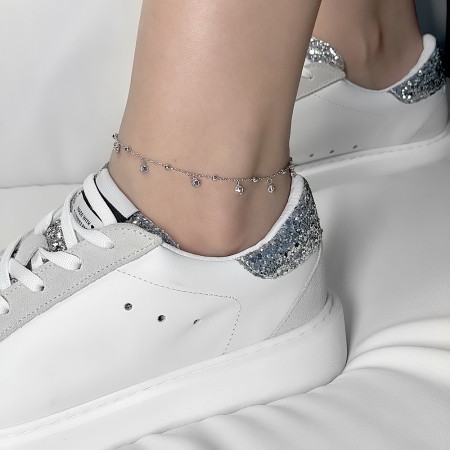 Сребърна гривна за крак Circle Stone