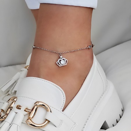 Сребърна гривна за крак Central Stone Crown Сребърна гривна за крак Central Stone Crown