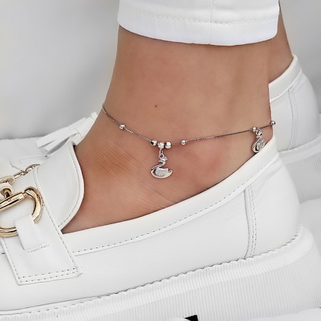 Сребърна гривна за крак Swan Сребърна гривна за крак Swan