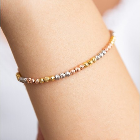 Сребърна гривна с позлатени топчета