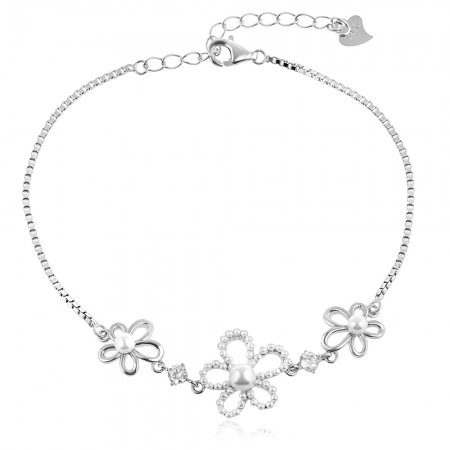 Сребърнa гривна с перли Flower
