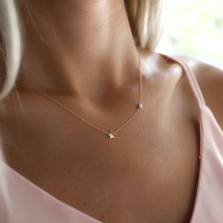 N048 (Колиета) Златно колие Blue star - Колиета