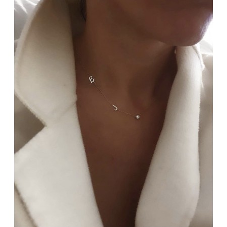 Златно колие с две букви и циркон Златно колие с две букви и циркон