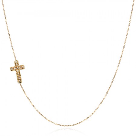 Златно колие кръст с камъни