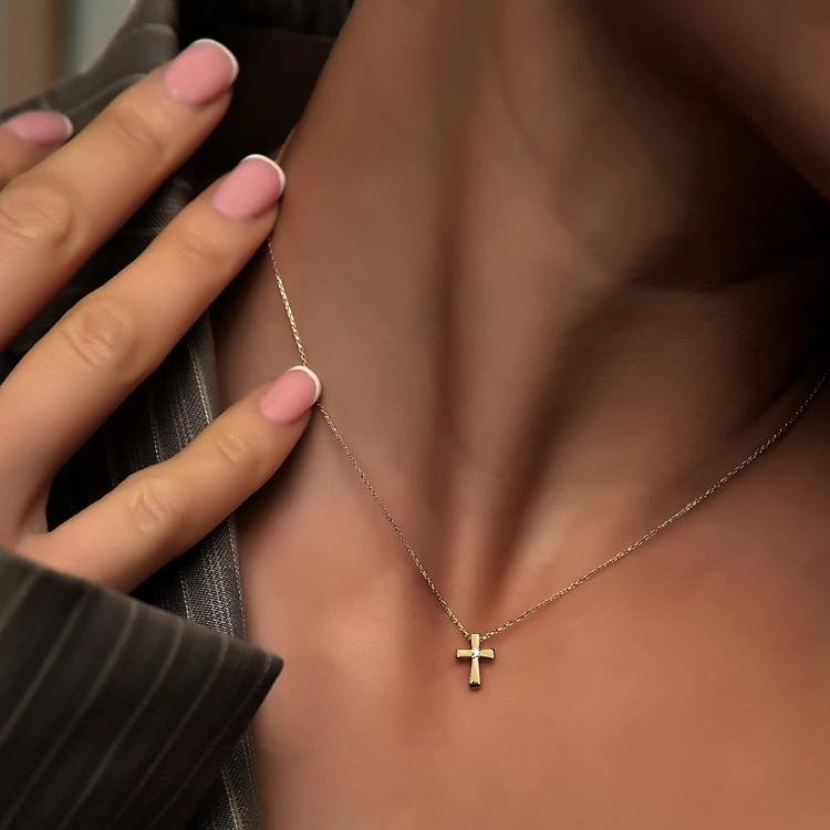 Златно Колие Mini Cross Stone Златно Колие Mini Cross Stone