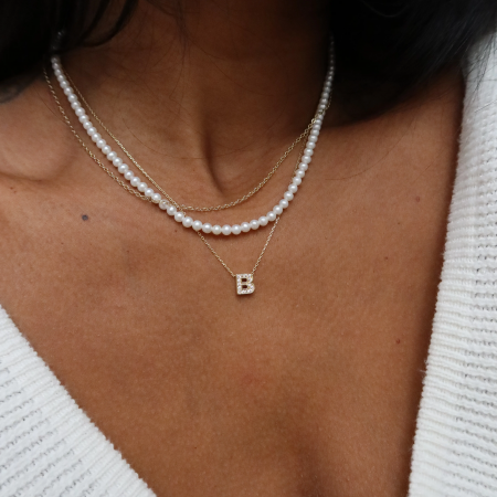 Златно колие Буква с камъчета Златно колие Буква с камъчета