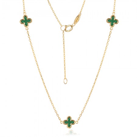 Златно колие Clover Мalachite