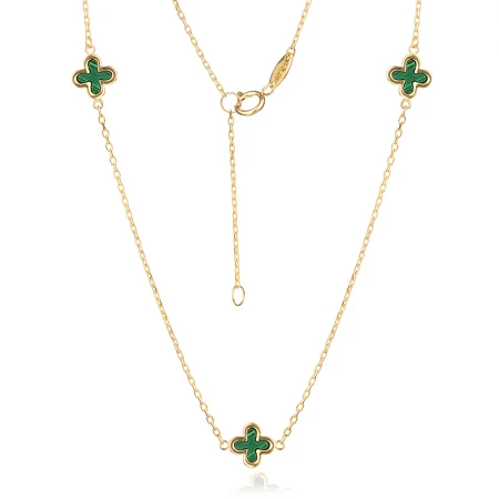 Златно колие Clover Мalachite