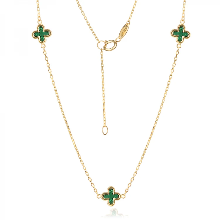 Златно колие Clover Мalachite