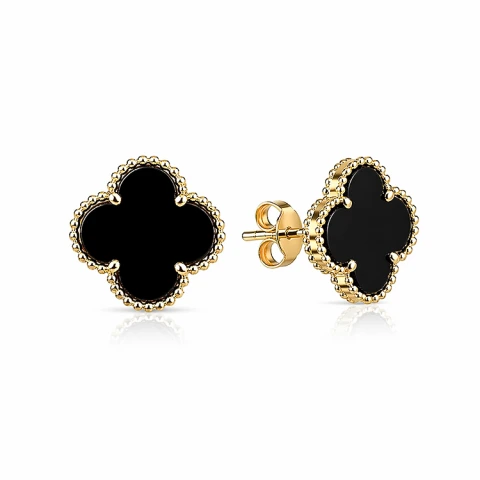 Златни обеци на винт Onyx Clover Златни обеци на винт Onyx Clover