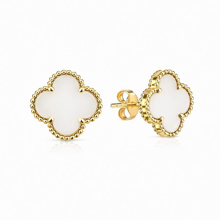 Златни обеци на винт Nacre Clover