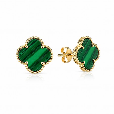 Златни обеци на винт Green Clover