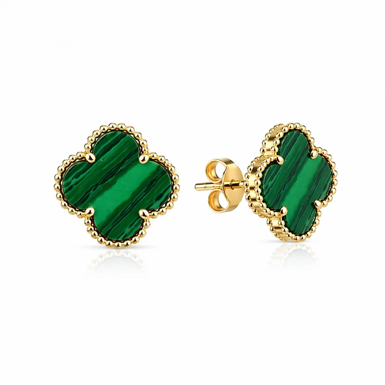 Златни обеци на винт Green Clover Златни обеци на винт Green Clover