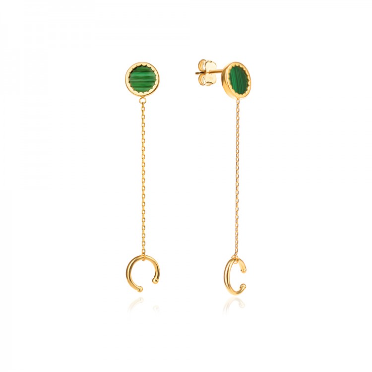 Златни обеци Hera Malachite - BESTSELLERS