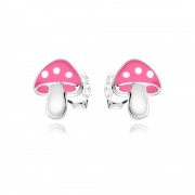 Детски сребърни обеци Pink Mushroom