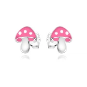 Детски сребърни обеци Pink Mushroom