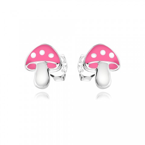 Детски сребърни обеци Pink Mushroom