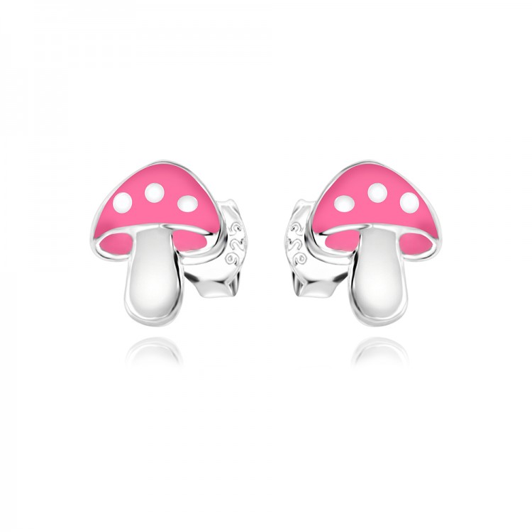 Детски сребърни обеци Pink Mushroom