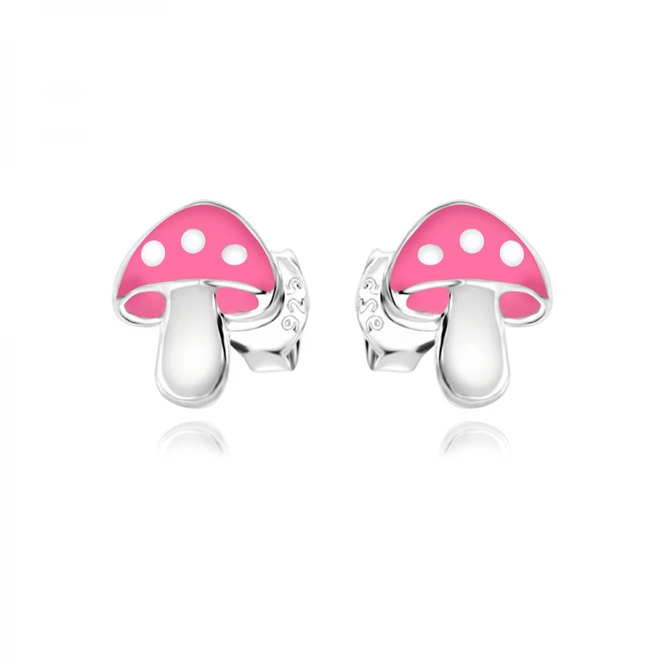 Детски сребърни обеци Pink Mushroom Детски сребърни обеци Pink Mushroom
