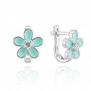 Детски сребърни обеци Minty Flower