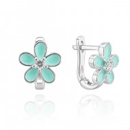Детски сребърни обеци Minty Flower