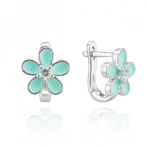 Детски сребърни обеци Minty Flower