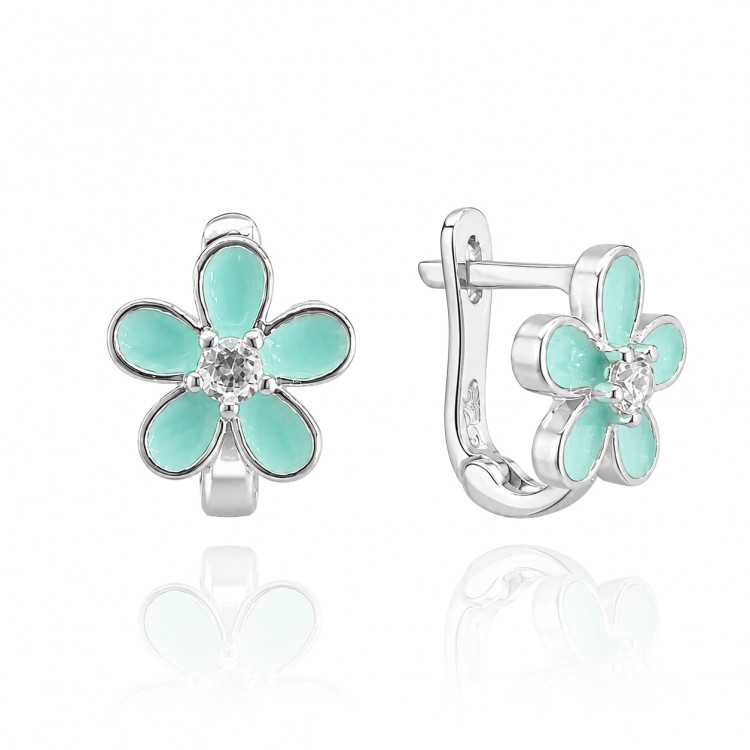 Детски сребърни обеци Minty Flower Детски сребърни обеци Minty Flower