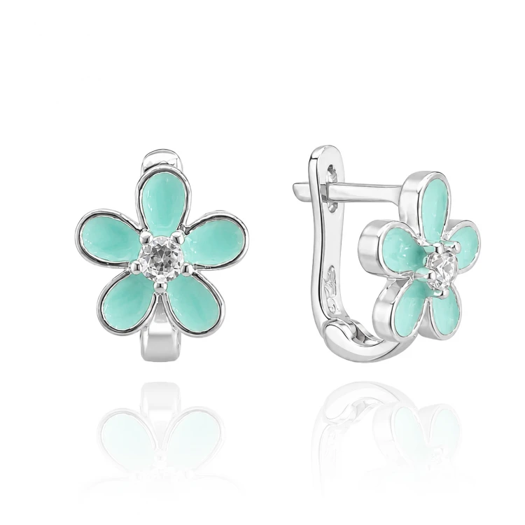 Детски сребърни обеци Minty Flower Детски сребърни обеци Minty Flower