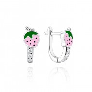 Детски сребърни обеци Pink Strawberry