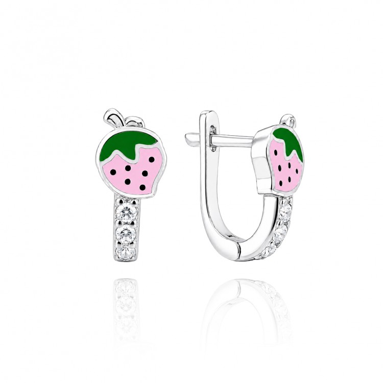 Детски сребърни обеци Pink Strawberry Детски сребърни обеци Pink Strawberry