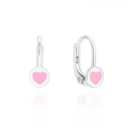 Детски сребърни обеци Pink Hearts