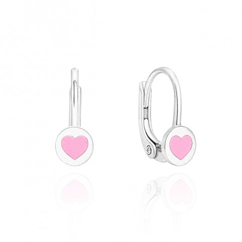 Детски сребърни обеци Pink Hearts