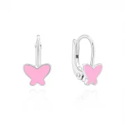 Детски сребърни обеци Pink Butterfly