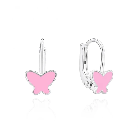 Детски сребърни обеци Pink Butterfly Детски сребърни обеци Pink Butterfly