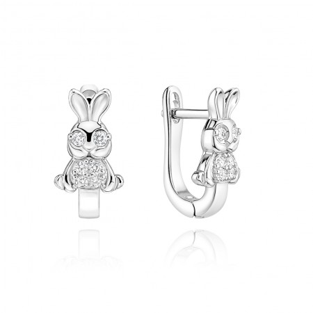 Детски сребърни обеци Rabbit