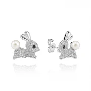 Детски сребърни обеци Rabbit