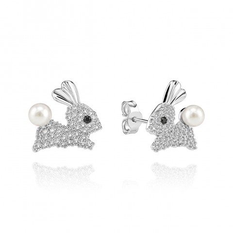 Детски сребърни обеци Rabbit