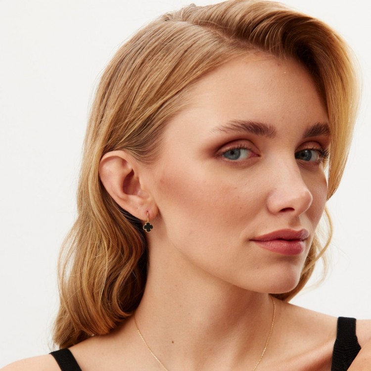Златни обеци Onyx Clover (Clover Collection) Златни обеци Onyx Clover - Clover Collection