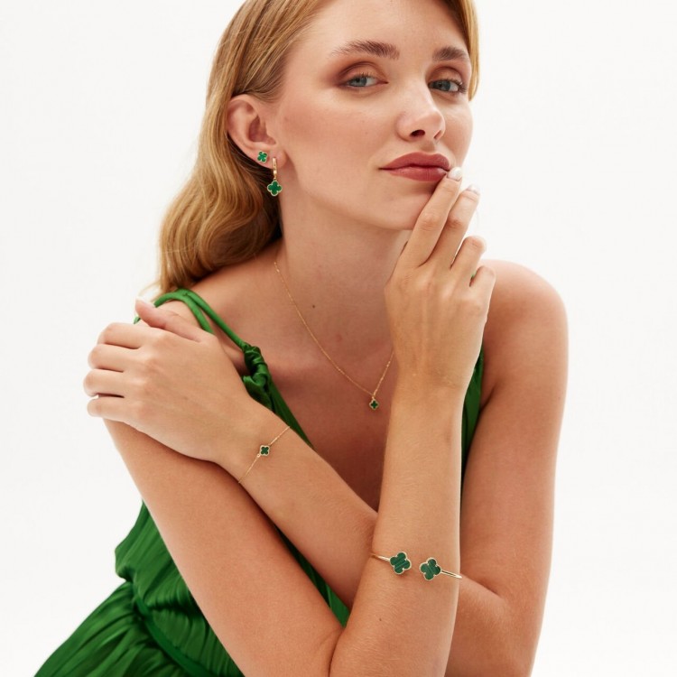 Златна твърда гривна Green Clover - Clover Collection