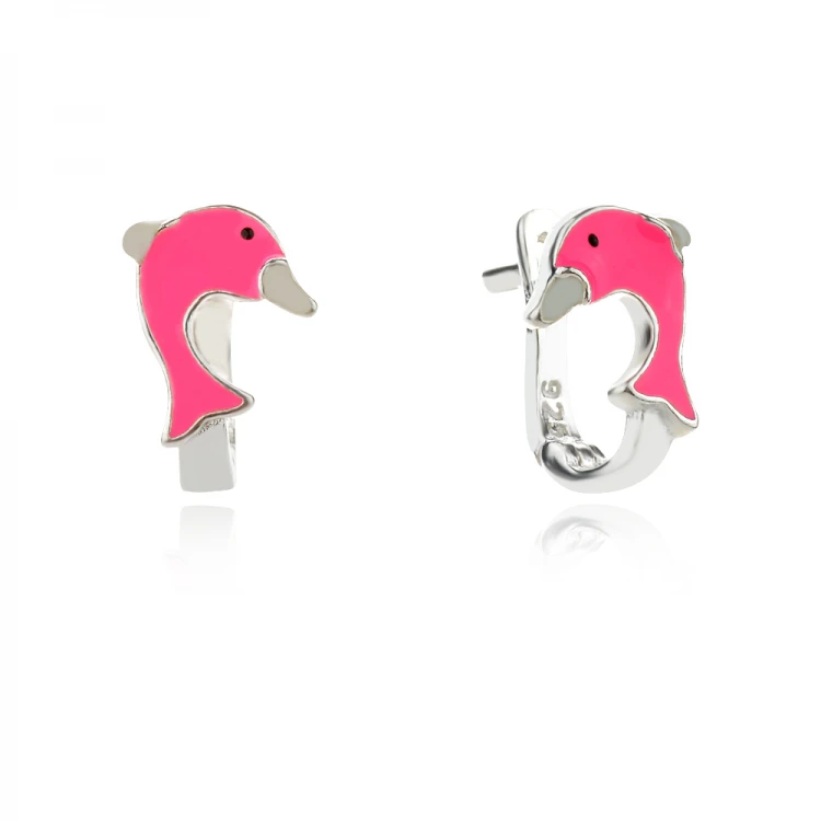 Детски сребърни обеци Pink dolphin