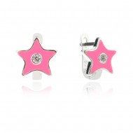 Детски сребърни обеци Pink Star