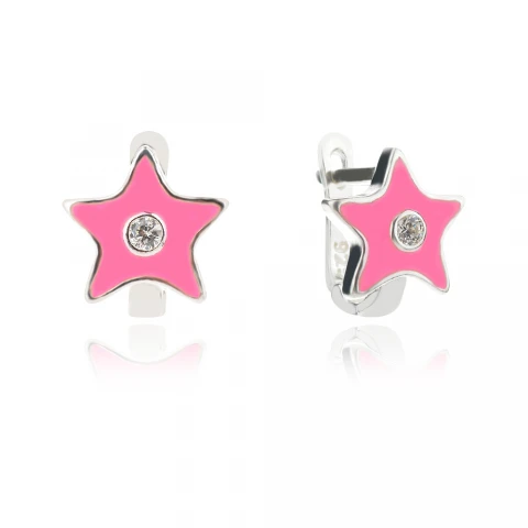 Детски сребърни обеци Pink Star